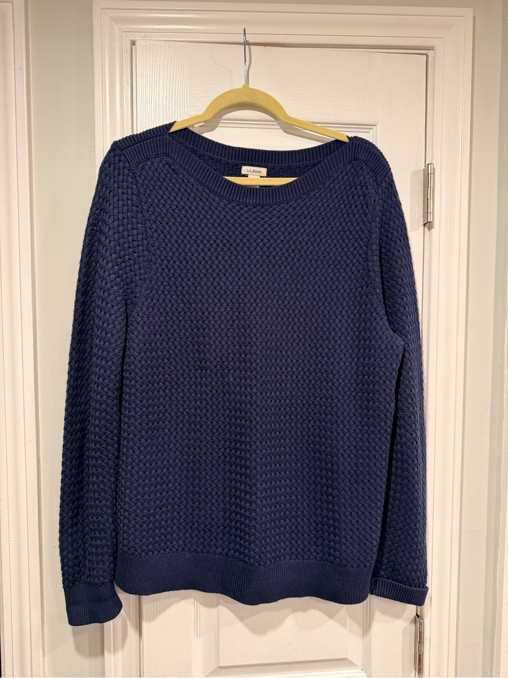 L.L.Bean Size XL Navy Blue Basket Weave Cotton Round Neck Sweater Pullover